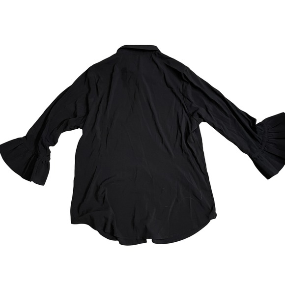 Gretchen Scott Large Black Full Button Collared Blouse Bell Sleeve Poly Blend - Picture 5 of 5